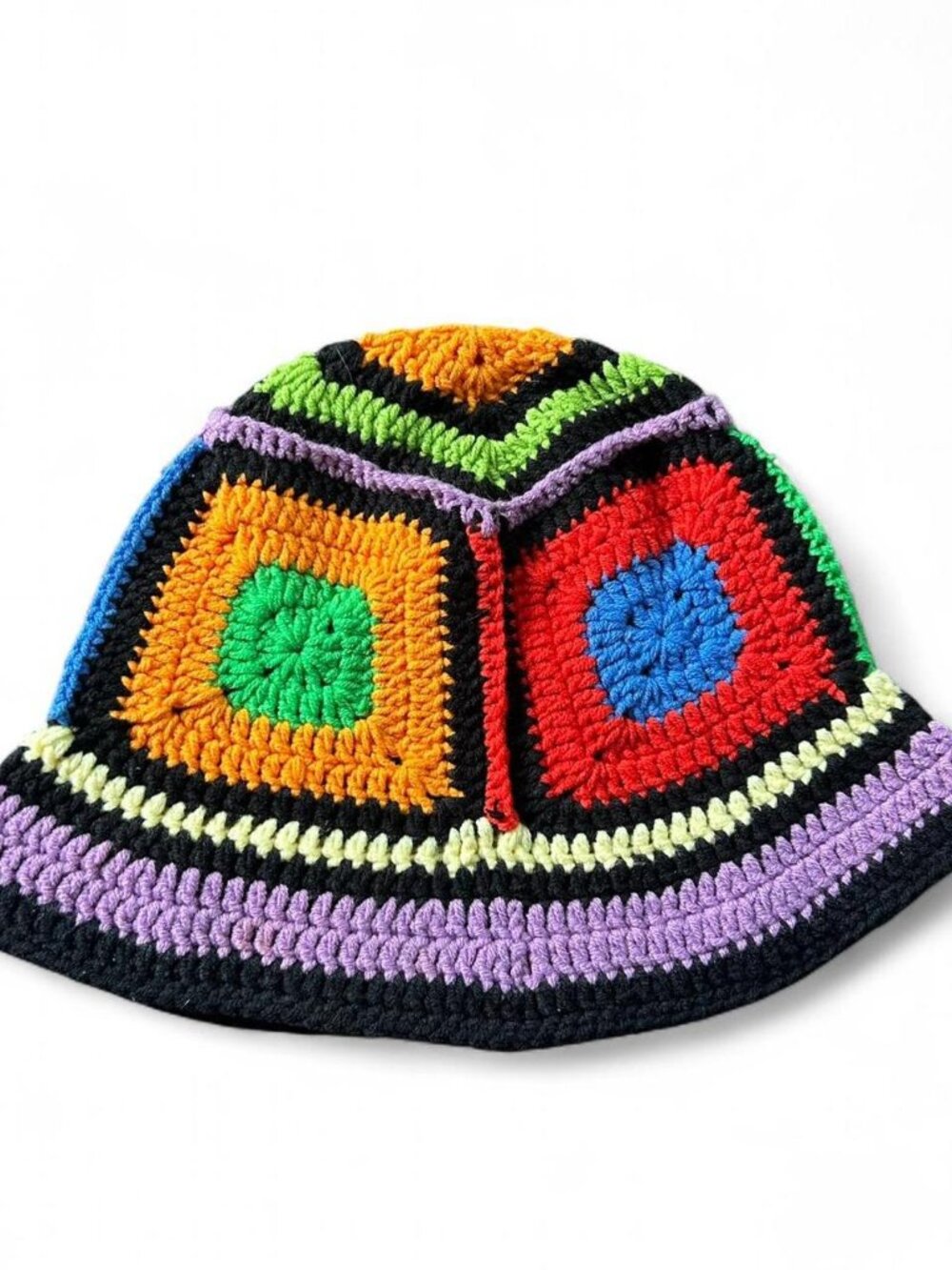 Handmade crochet bucket hat with sequins #festival #rave #summer  colorful patch